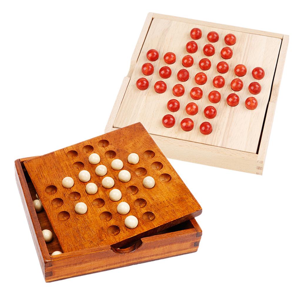 Wooden Marble Solitaire Board Game Adults and Children Chess Set Toys with Storage Box