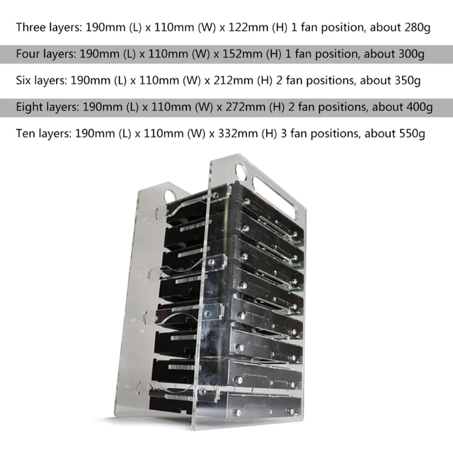 1u/16u Rack Mount Hard Drive Storage Bracket - 3.5'' Pmma Cooling Case