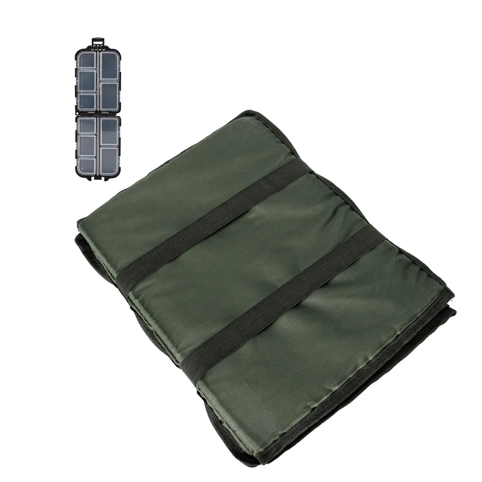 Carp Fishing Unhooking Mat with Small Lure Box Accessory Rolls up for Convenient Storage