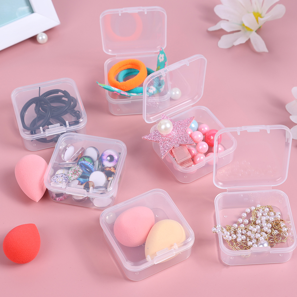 6/24PCS Mini Flip Cover Storage Box Transparent Square Plastic Boxes Pill Packaging Carrying Cease Jewelry Organizer Dustproof