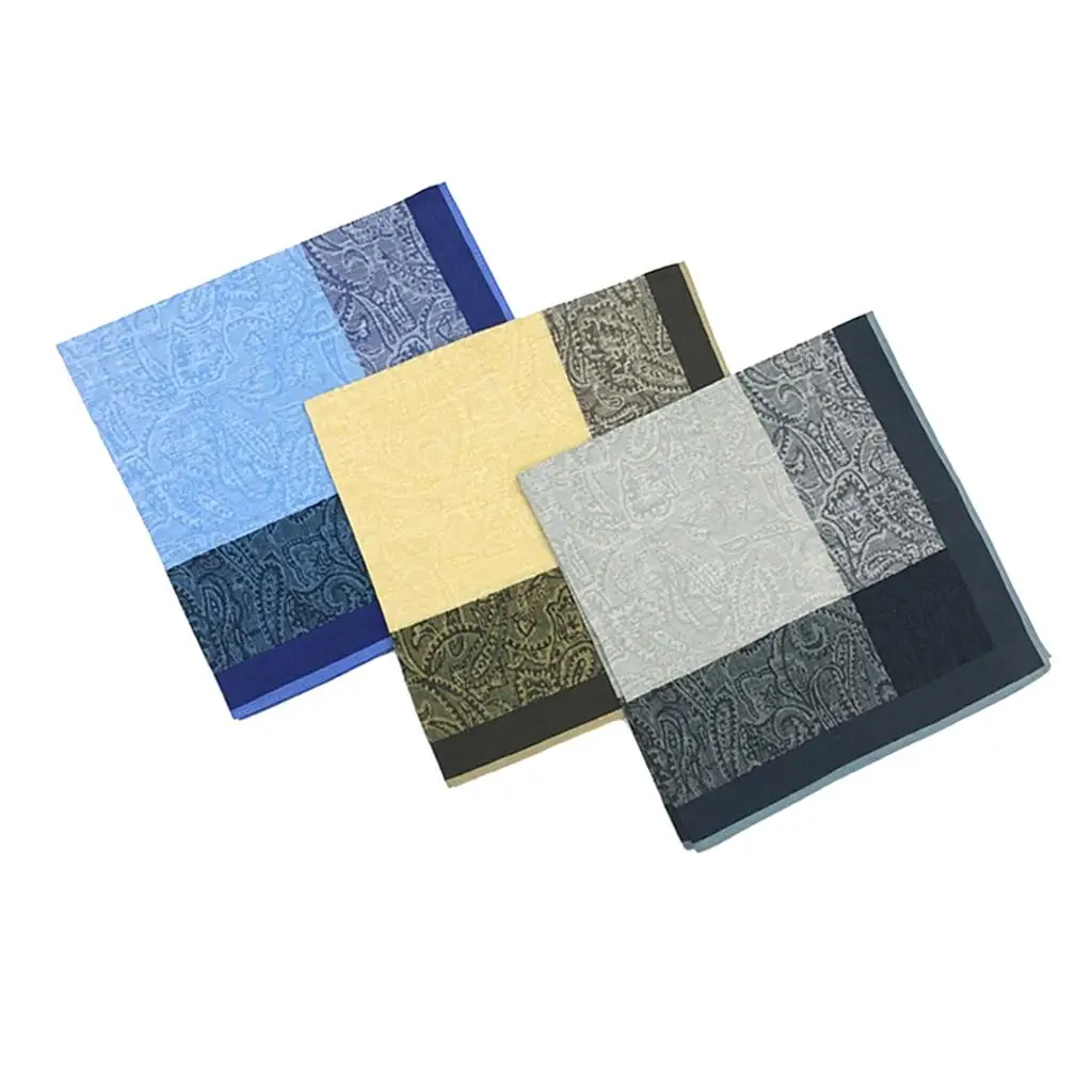 3 PCS Jacquard Pattern   Cotton Pocket Square Hankies 16x16