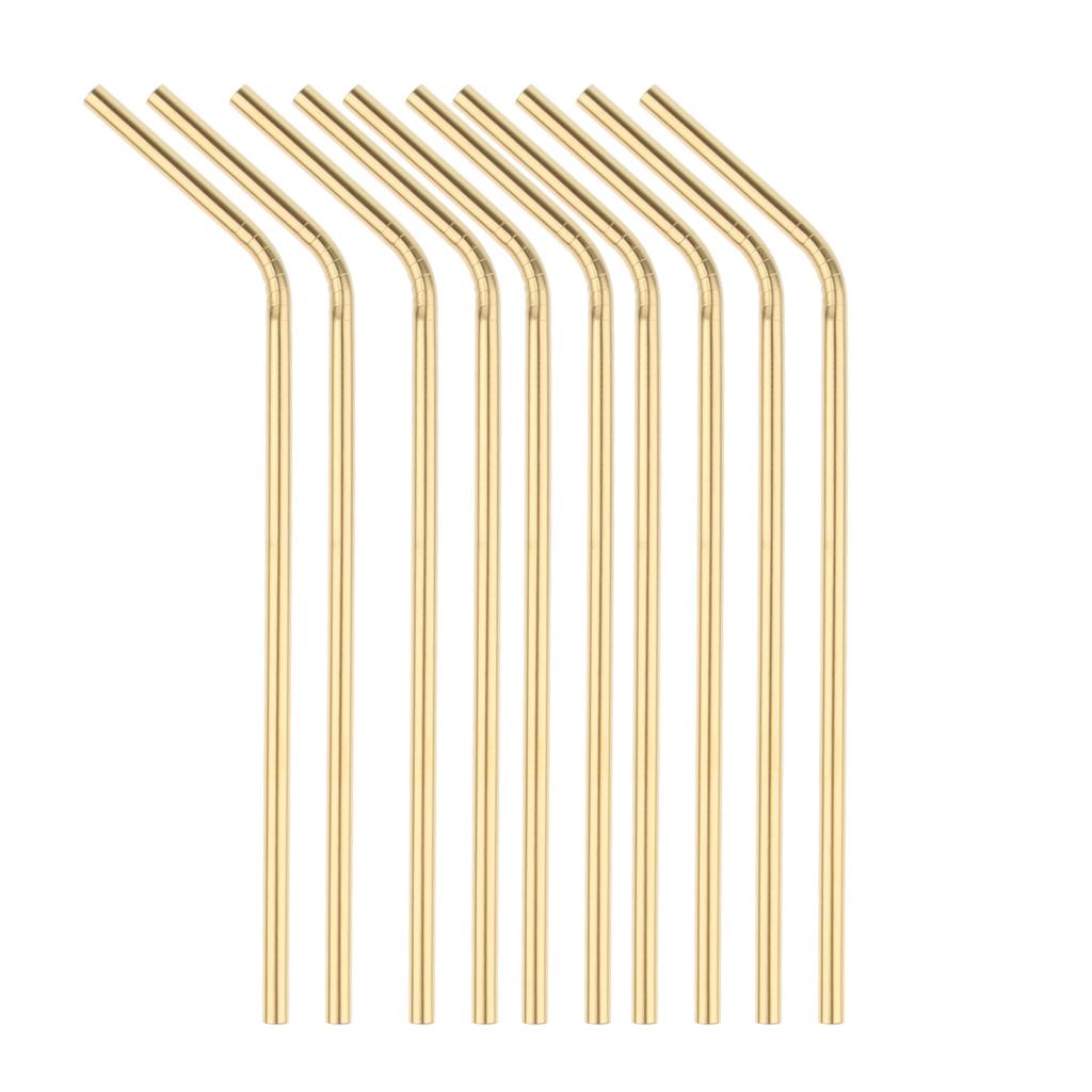 10 Pieces Reusable Metal 304 Stainless Steel Drinking Straws Curved for Cups Gold - Washable - Easy to Clean