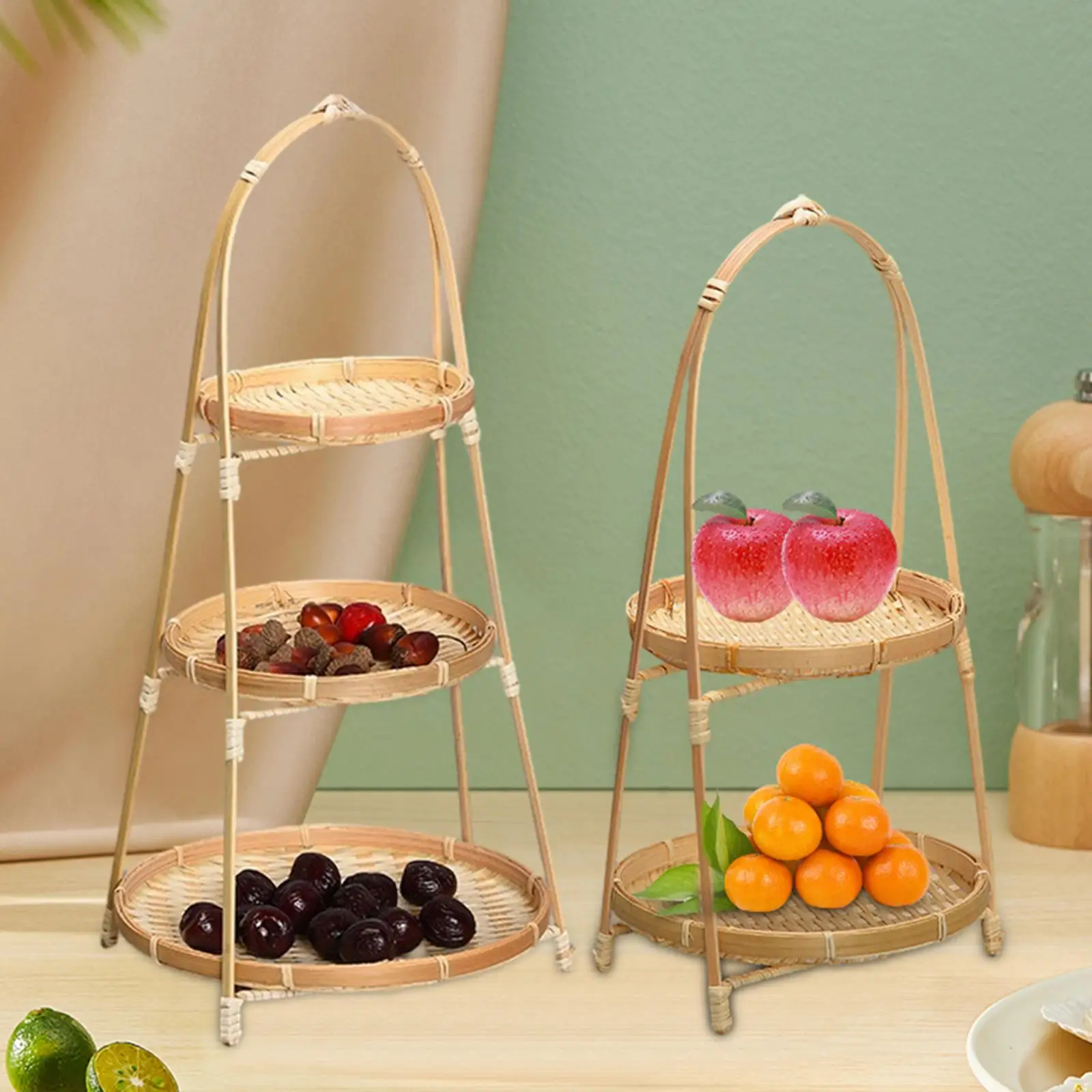 Handwoven Fruit Basket Decoration Bamboo Fruit Basket Serving Trays Snack Tray for Kitchen Home Restaurant Table Dining Room
