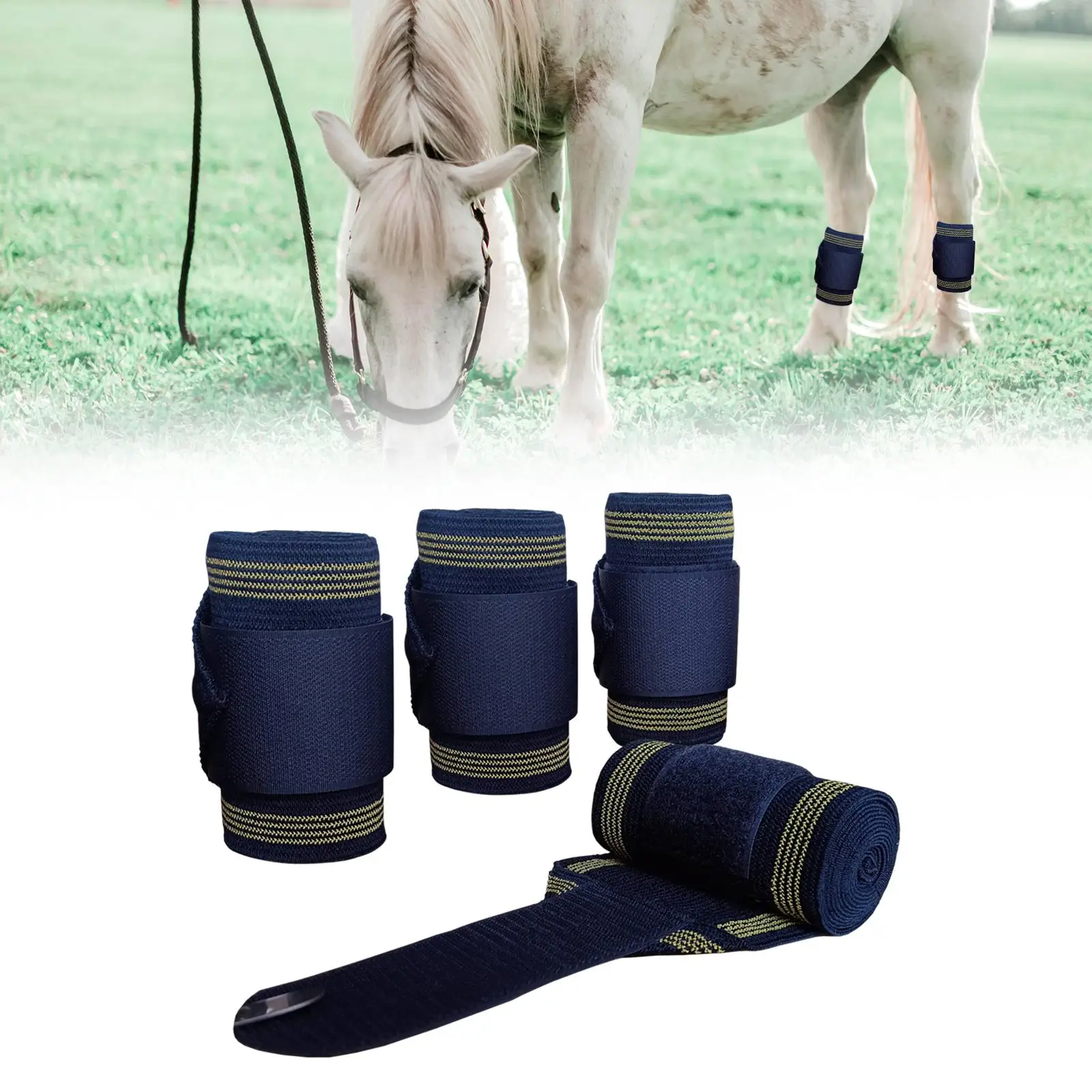 4x Horse Leg Wraps Elastic Thick Equestrian Equipment Riding Race Leg Horse Support Leg Protection Wrap for Outdoors Riding Race