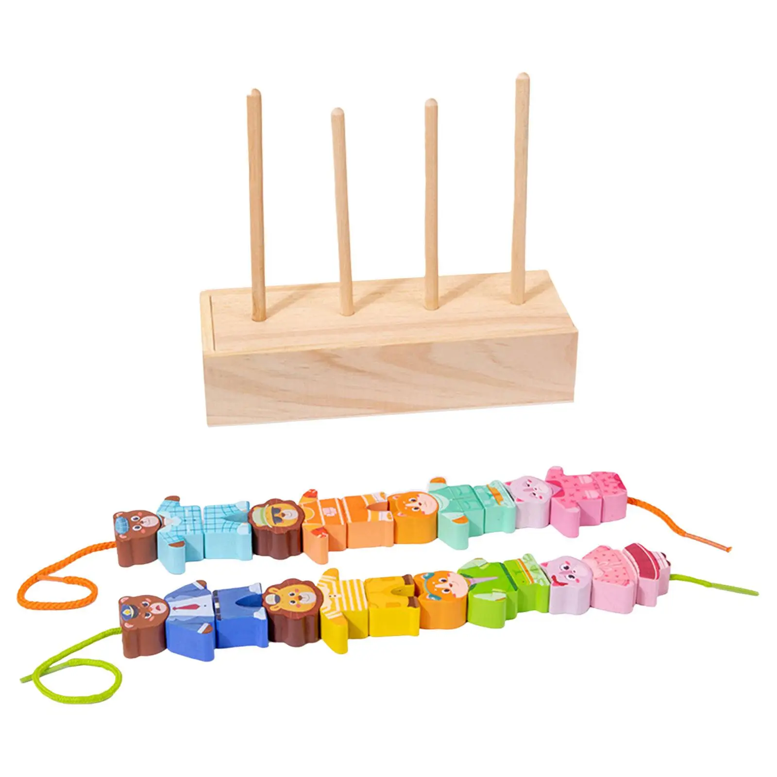 Wooden Lacing Beads Animals Stringing Blocks Cute Educational Toy for 1 2 3 4 Years Old Boys Children Girls Hoilday Gifts