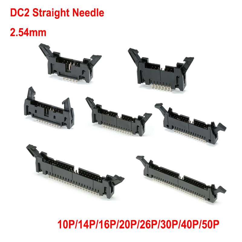 2.54mm Pitch DC2 Right Angle /Straight Hook Horn Socket Connector 10/14/16/20/26/30/40P for Flat Ribbon Cable IDC Socket