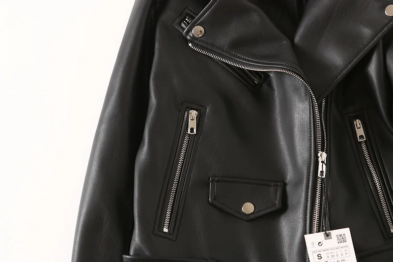 Women Black Leather Jacket Spring Autumn Lapel Short Moto Biker Coat Female Slim Long Sleeve Streetwear Faux Leather Jackets