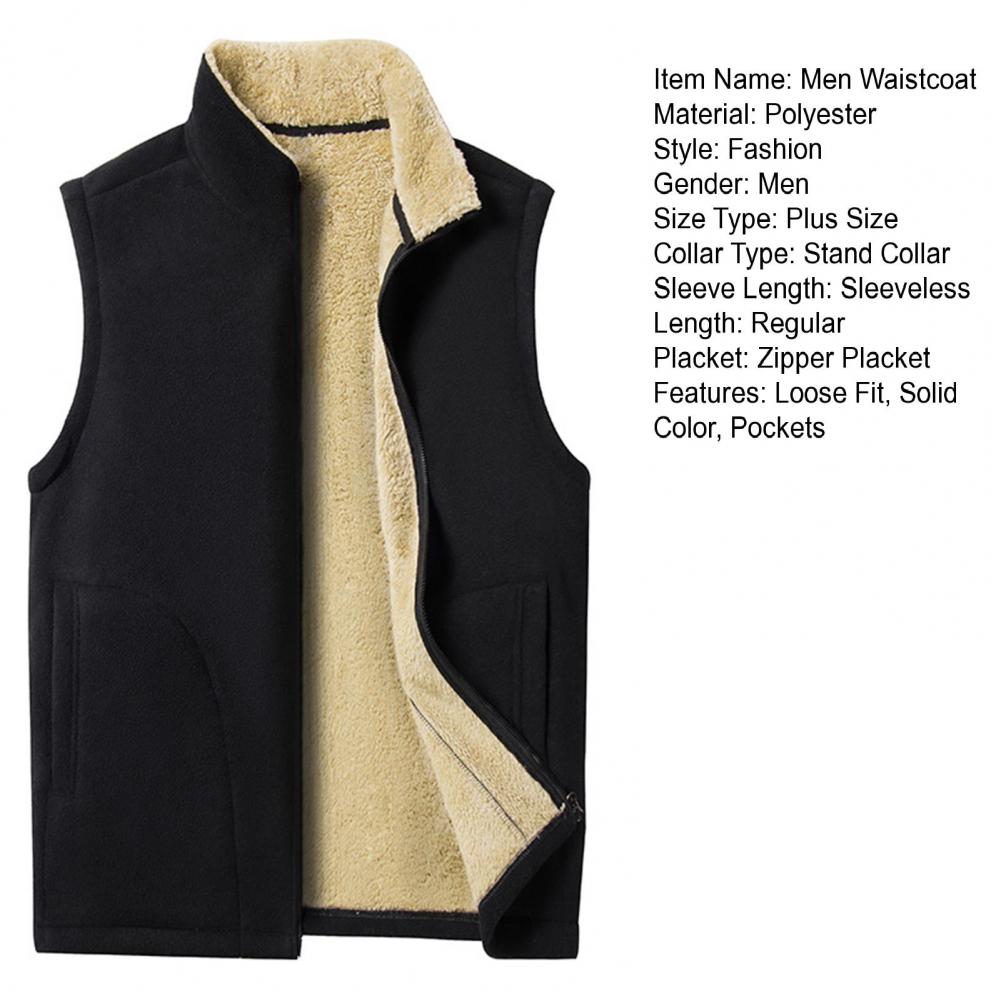 Description Picture 3 of itemMen Waistcoat Men's Winter Fleece Lined Sleeveless Jacket with Stand Collar Zipper Placket Casual Warm Vest Coat with for Autumn