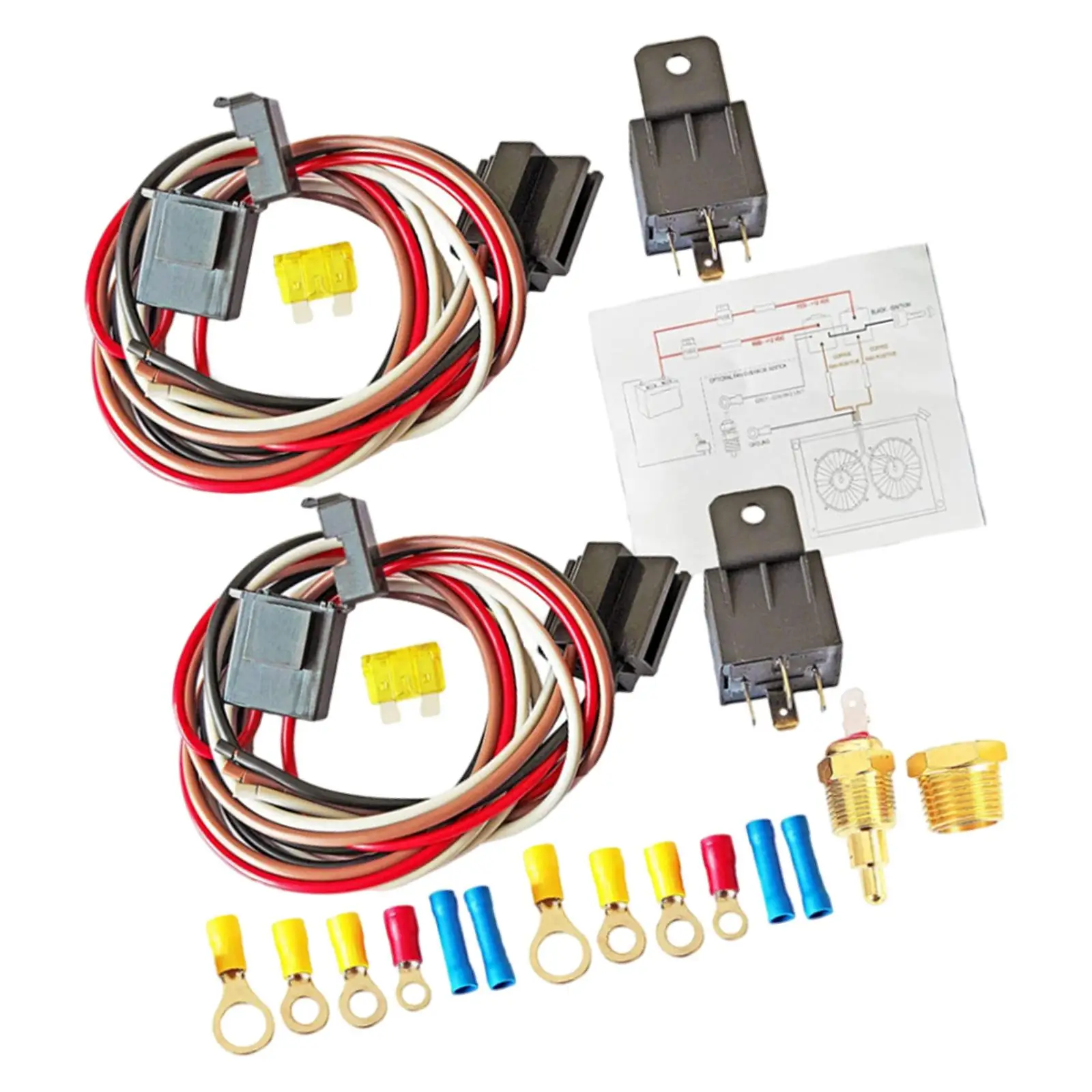 40 Amp Dual Electric Fan Wiring Kit Wiring Relay Kit Automotive Wire Harness Temperature Switch Replacement Easy to Install ACC