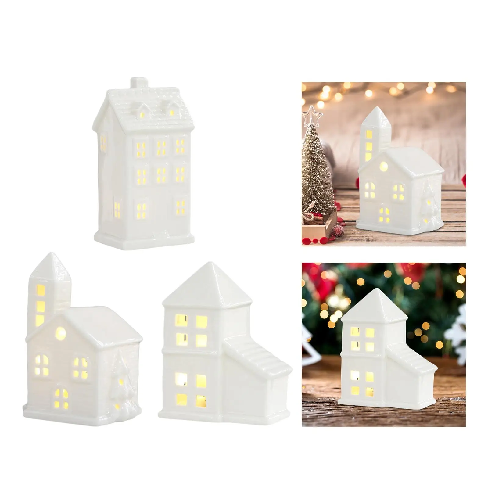 Lighted LED Christmas Village House Decoration Building Figurine Statue, Miniature Landscape for Holiday, Living Room, Indoor