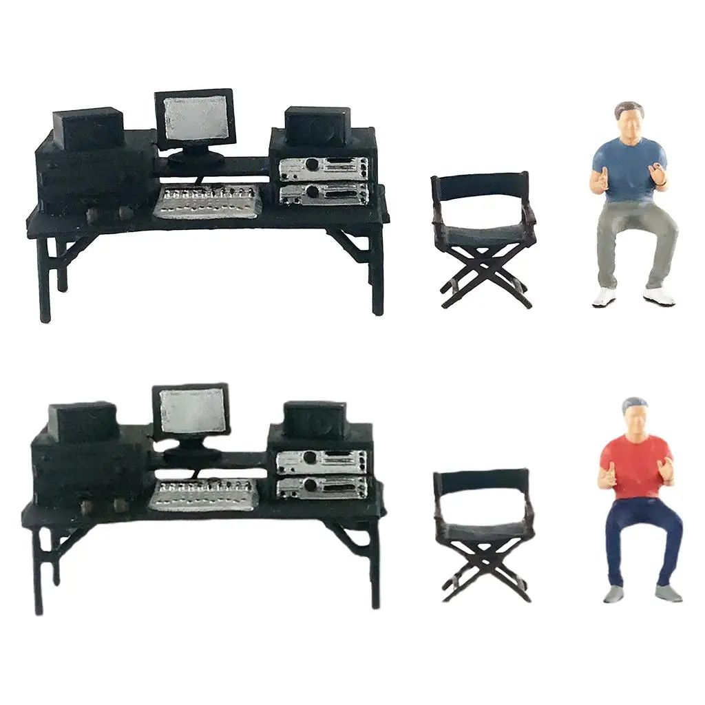 3 Pieces 1/64 Painted Figure Director Studio Resin W/ Table Chair Director 1:64 1/64 Ornament Dolls Mini Scene for Desktop Teens