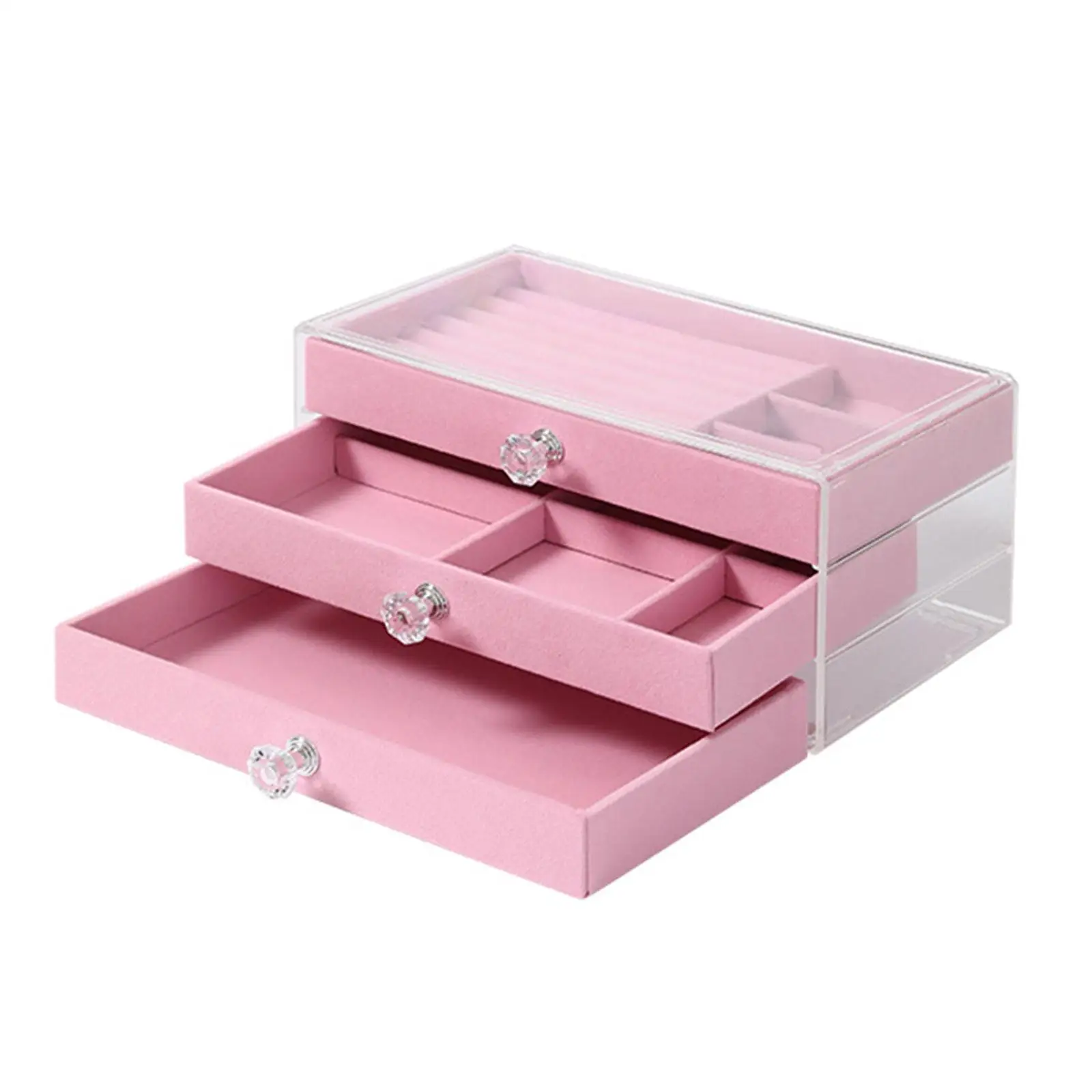 Portable Jewelry Box with Mirror Rings Acrylic Drawer Type Jewelry Display Holder 3 Layer Bracelets Jewelry Case Home Travel