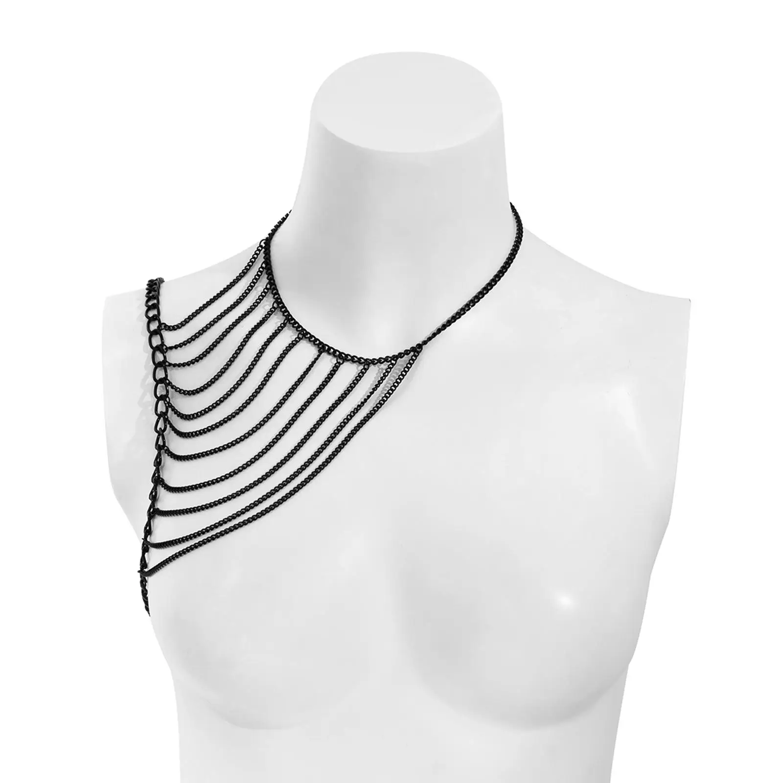 Choker Necklace Shoulder Tassel Chain Black for Club Bar Punk Jewelry Rock Choker
