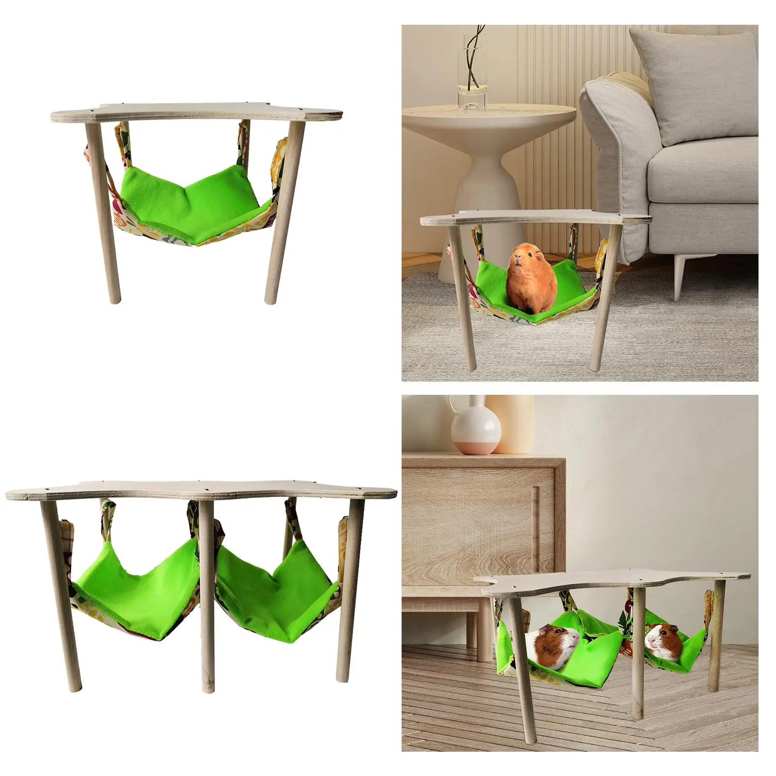 Guinea Pigs Hammock with Durable Wooden Stand Hamster Hammock Hideout Tunnel for Parrot Ferrets Bunny Hamster Dwarf Rabbit