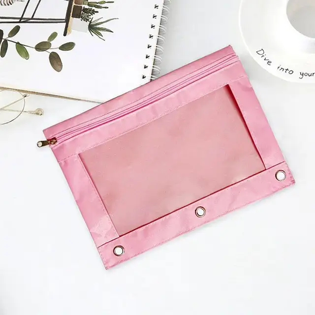 1Pcs Zippered Binder Pencil Bag Pouch with Ring Rivet 3 Holes File