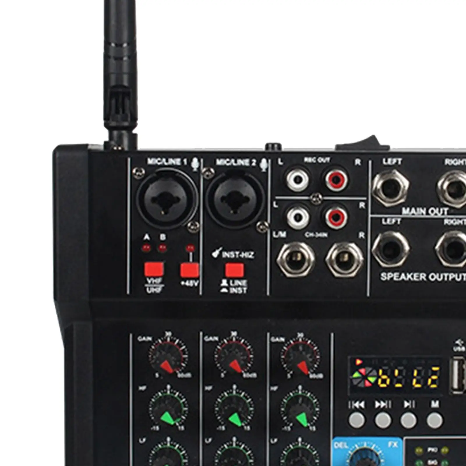 Audio Mixer Amplifier with Dual Wireless Mic 4 Channel Portable Sound Mixer for DJ Mixing Karaoke Recording Live Streaming
