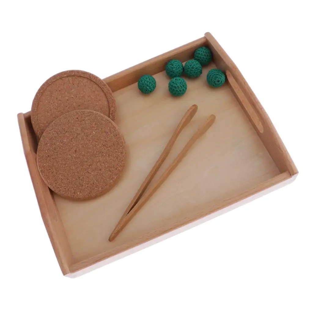 Wooden Montessori Tray Toy Set - 1pc Tray, 2pcs Plate, 6pcs  and 1  Kids Todders  Skills Early Development