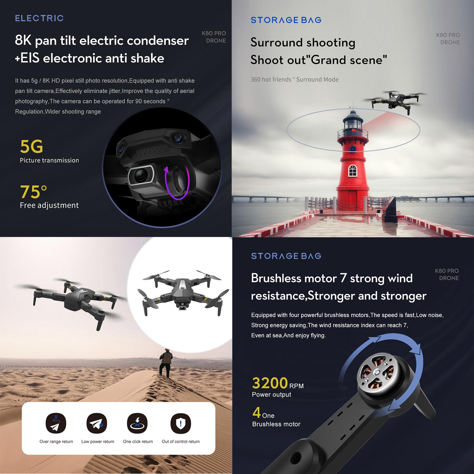 K80 Pro Drones with Camera for Adults Quadcopter 20 Mins  Time with GPS Return Home Auto Return Home