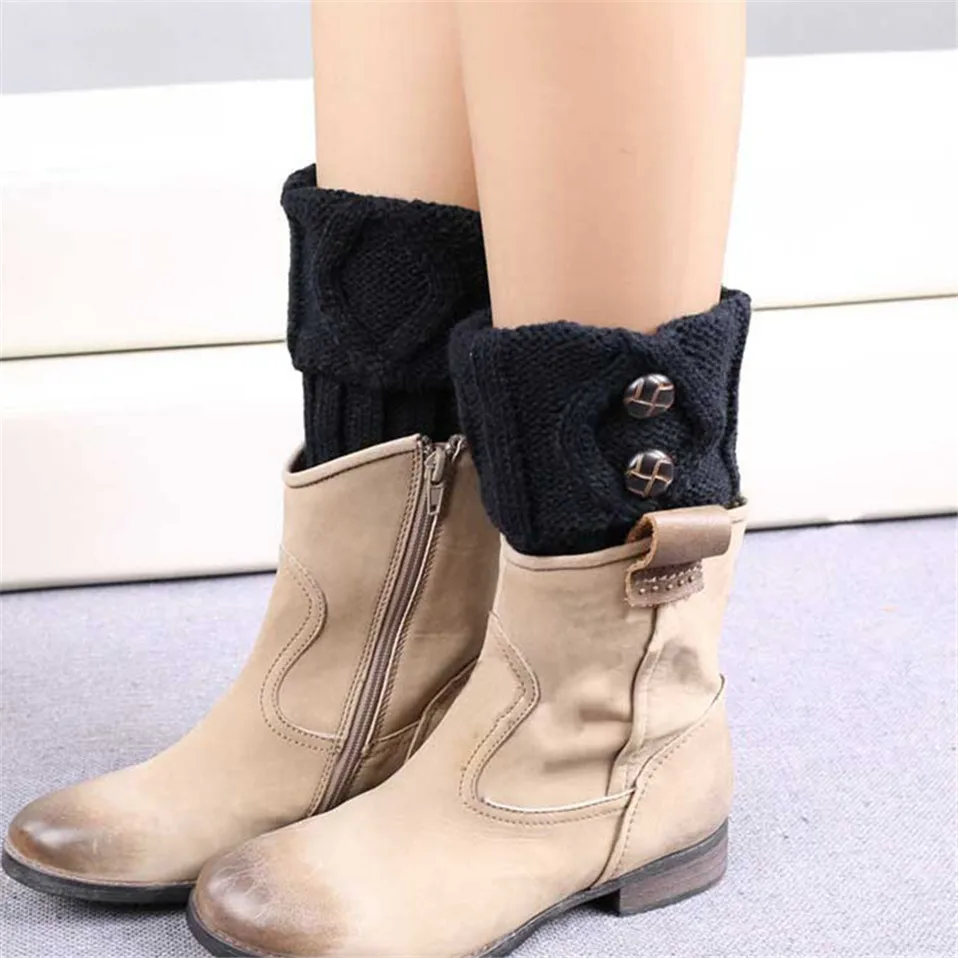 Gestrickte Gamaschen für Damen, Beinwärmer für Herbst/Winter, Lolita, süßes Mädchen, kurze Stiefelmanschetten, Knöpfe, gehäkelt, Damenstiefel, kniehoher Stiefel – Detail 4
