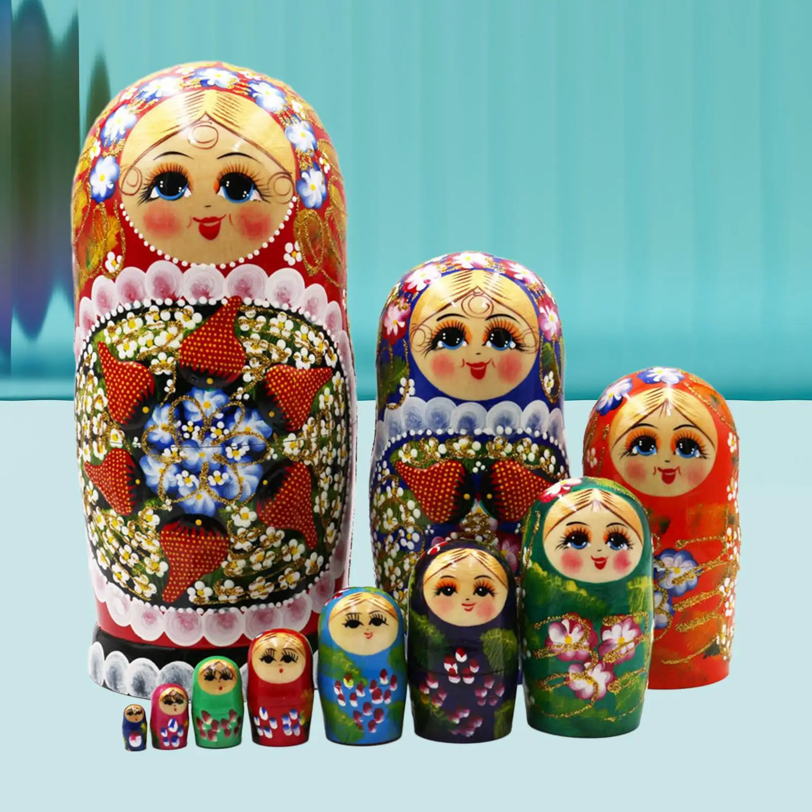 10 Pieces Stacking Doll Set Desk Handmade Russian Nesting Dolls Ornaments