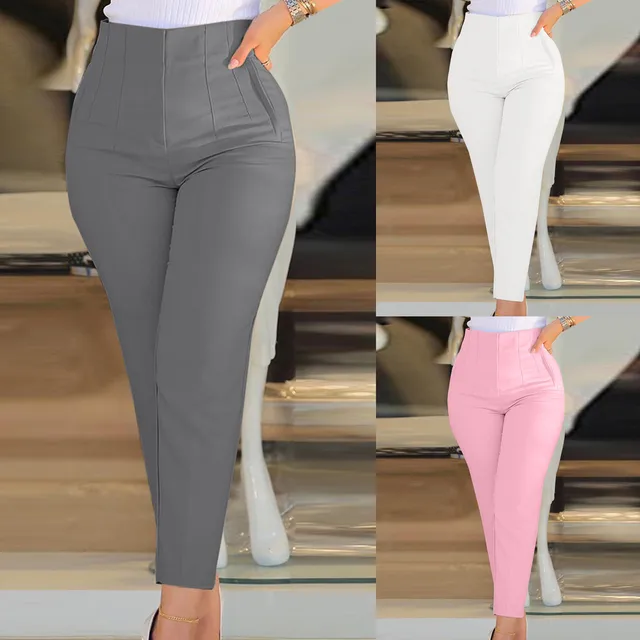 Woman Casual Solid High Waisted Pants 2022 Spring Elegant Female Basic  Pocket Pant Office Ladies 14 Color Pant - AliExpress