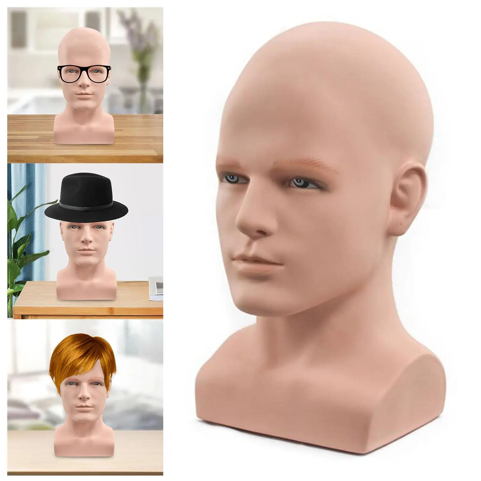pvc Mannequin Head, Head Bust Show Head Male head Display Stand Display Prop for Hat Necklace Chain Headphone Stand Holder