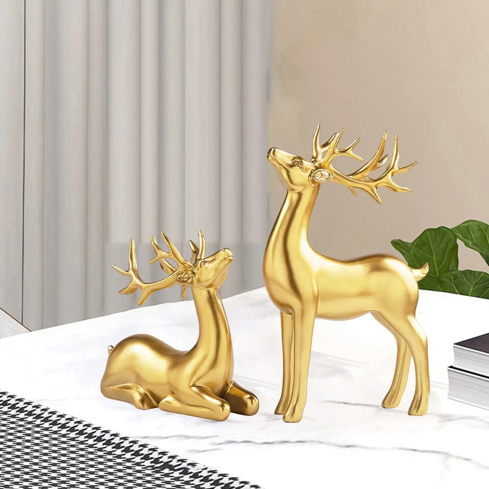 2x Modern Couple Deer Statue Figurine Sculpture Craft Gifts for Desktop Bookcase TV Cabinet Decoration