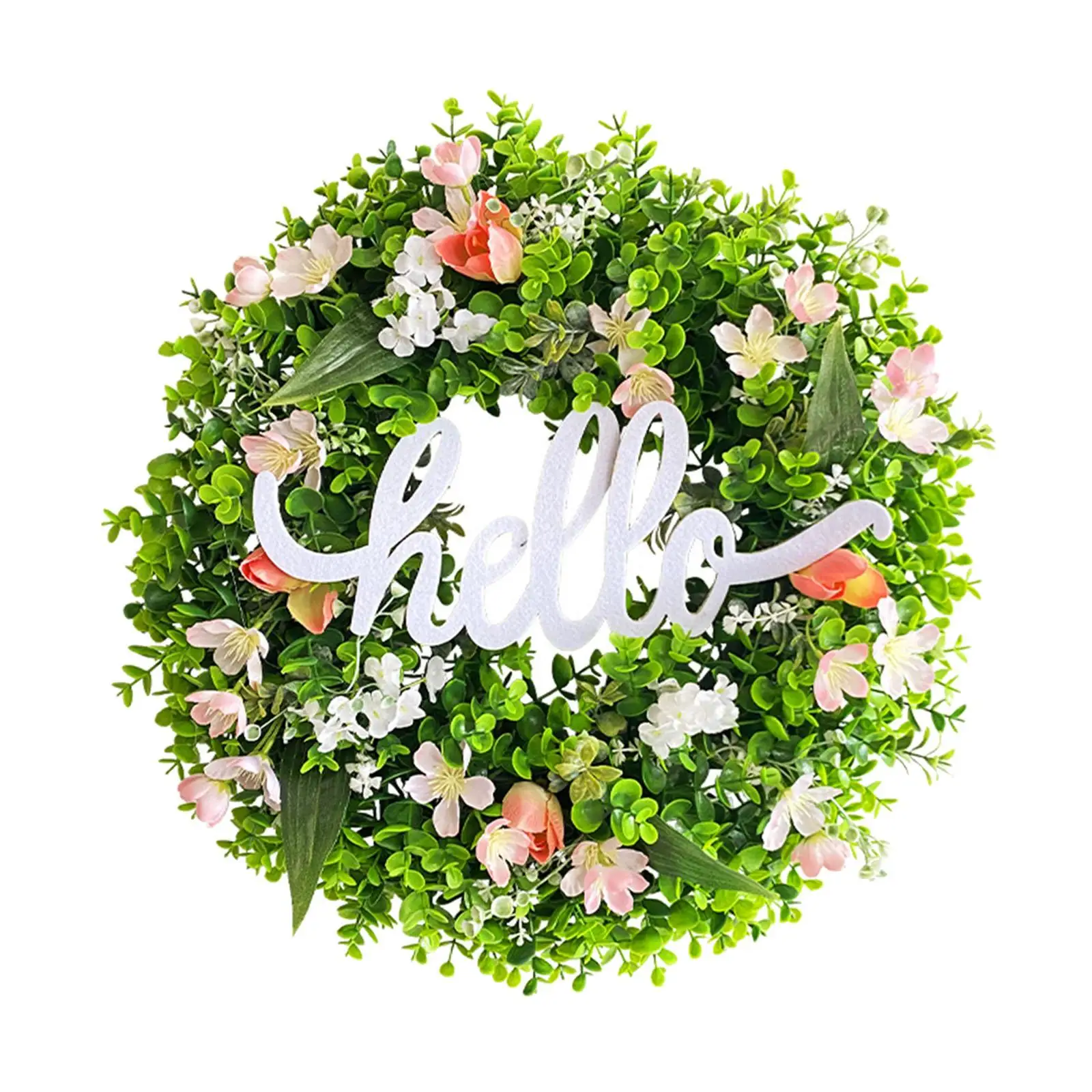 Spring Wreath Artificial Flower Wreath 45cm Decorative Hanging Decor Greenery Garland for Party Garden Celebration Festival
