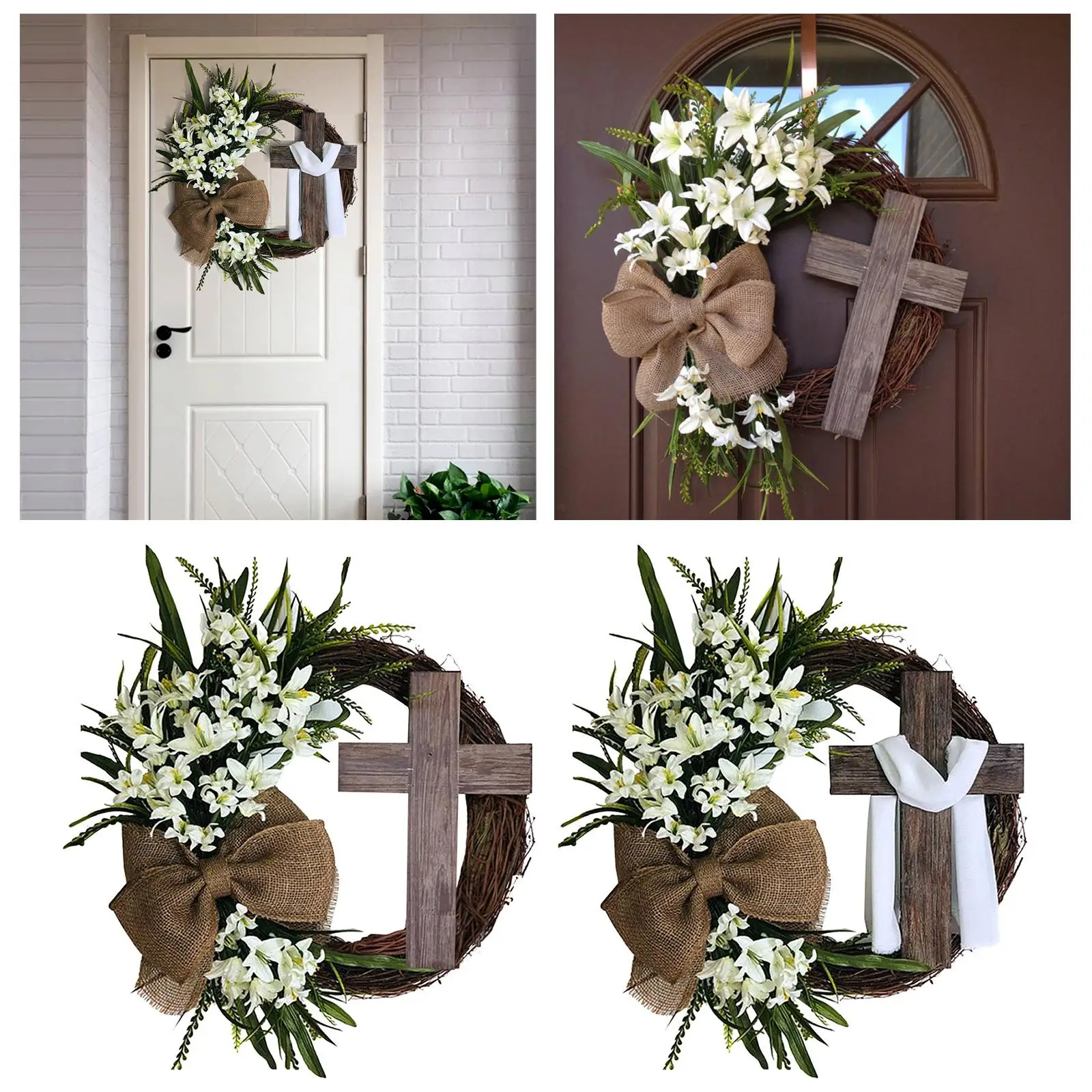 13.78'' Easter Wreath with Cross Grapevine with Burlap Decor DIY for Holiday Wedding Front Door Decoration Holiday Decor Spring