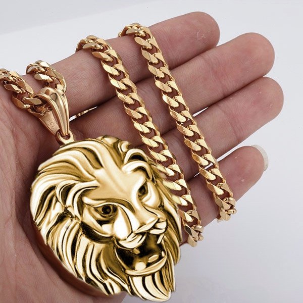 Mens gold deals lion pendant