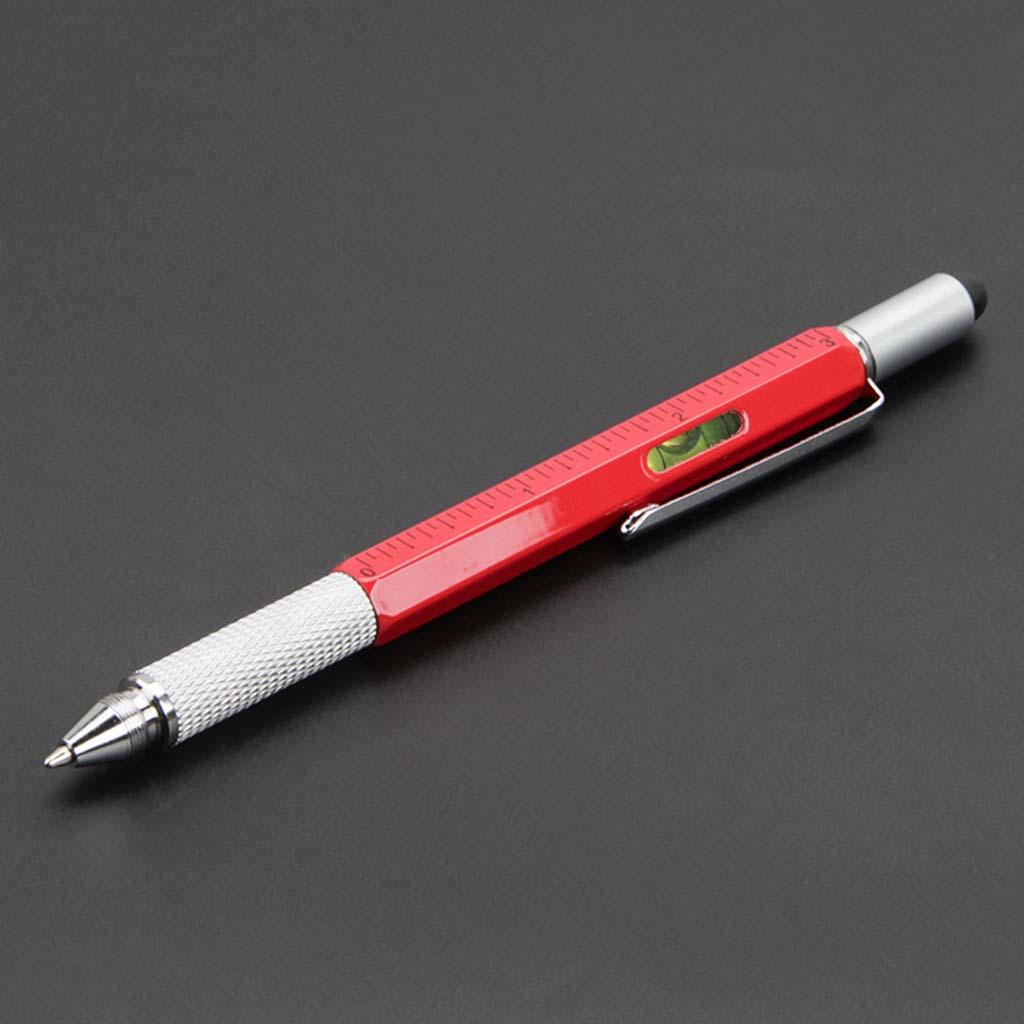 6 in 1 Multitool Tech Tool Pen Level Ruler Gauge Scale Touch Screen Pen Flat/ Cross Screwdriver Combination Ballpoint Pen Stylus