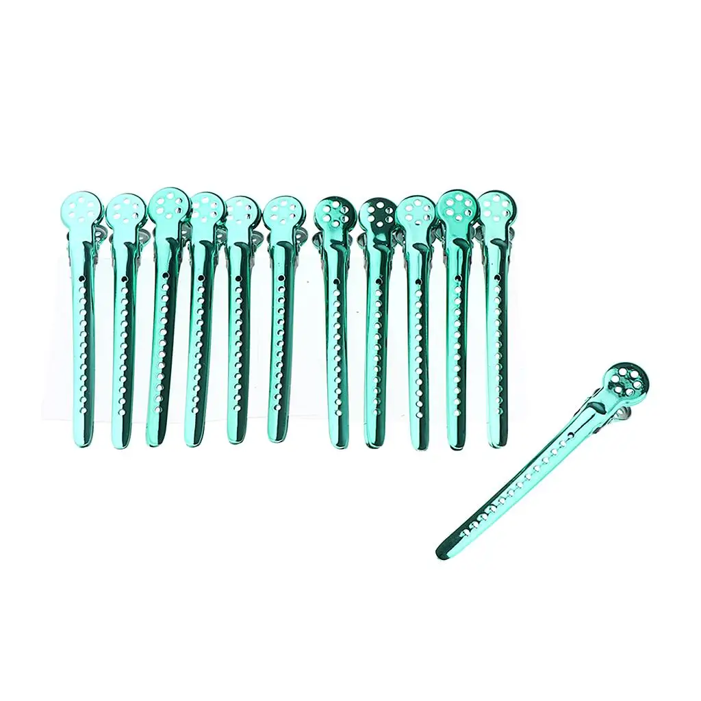 12Pcs Stainless Steel Hair Clips Professional Salon Sectioning Curling Grips Pins Hairdressing Tools , 5 Colors Optional