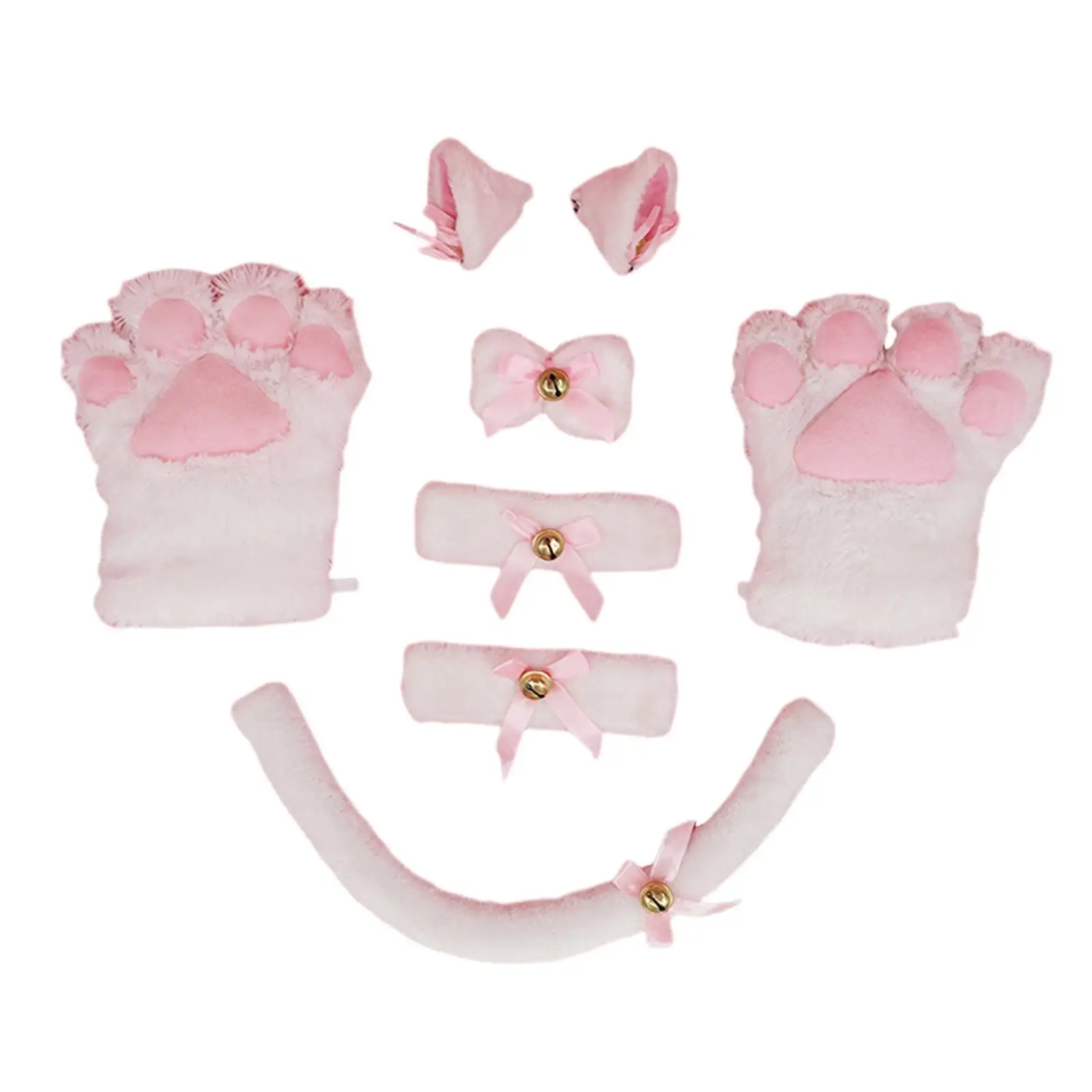 Plush Cat Costume Cosplay Bow Tie Props Gloves Headwear Tail Toys Dress Stage Performance Party Accessories Kids Adult