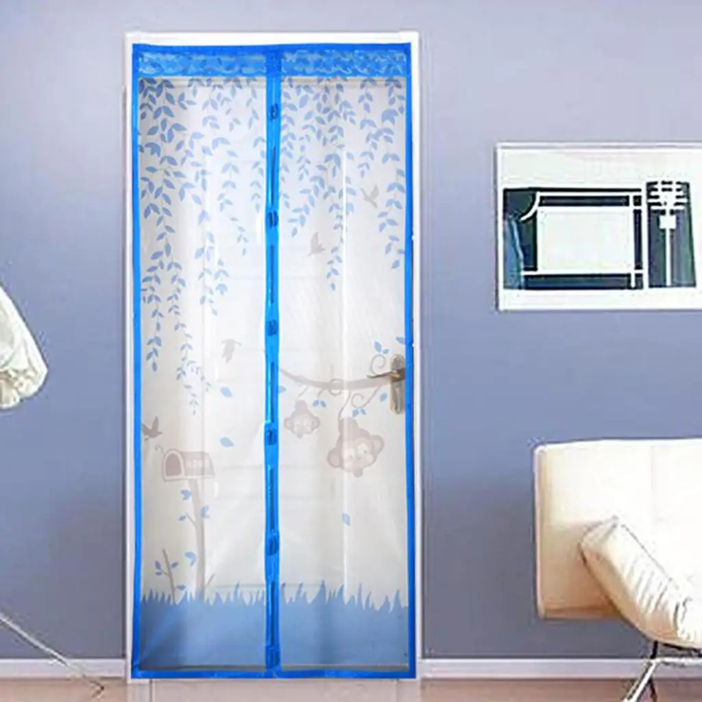 Korean Style Blue Cartoon Seal,Bedroom Mesh Curtain No Drilling Breathable Door Curtain