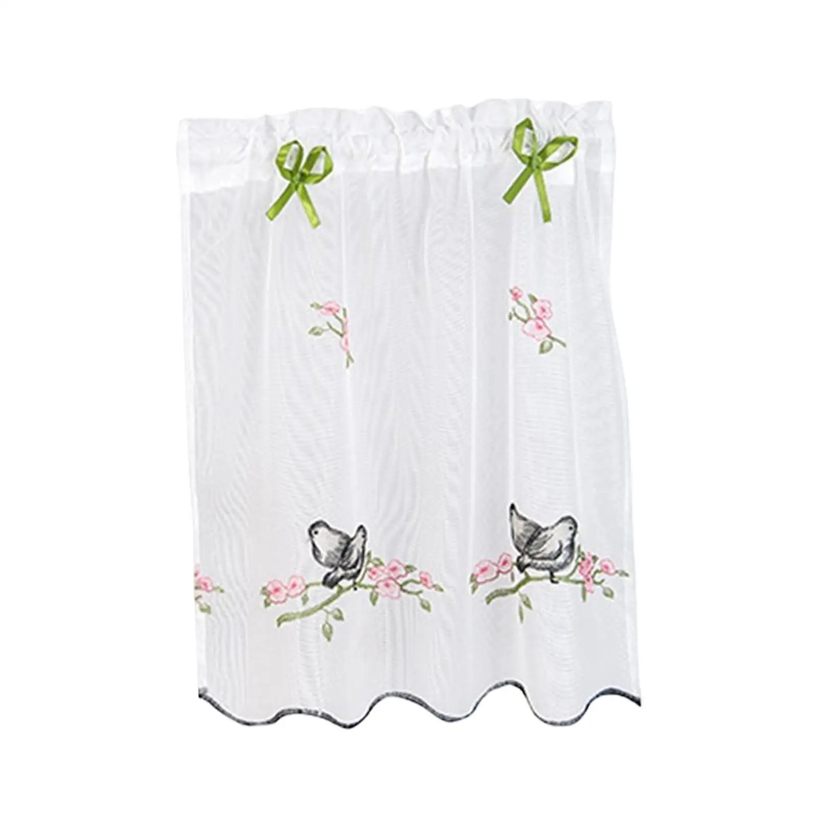 Rod Pocket Short Curtain Drapes Half Window Covering Embroidered Half Curtain for Farmhouse Bedroom Kitchen Living Room Cafe