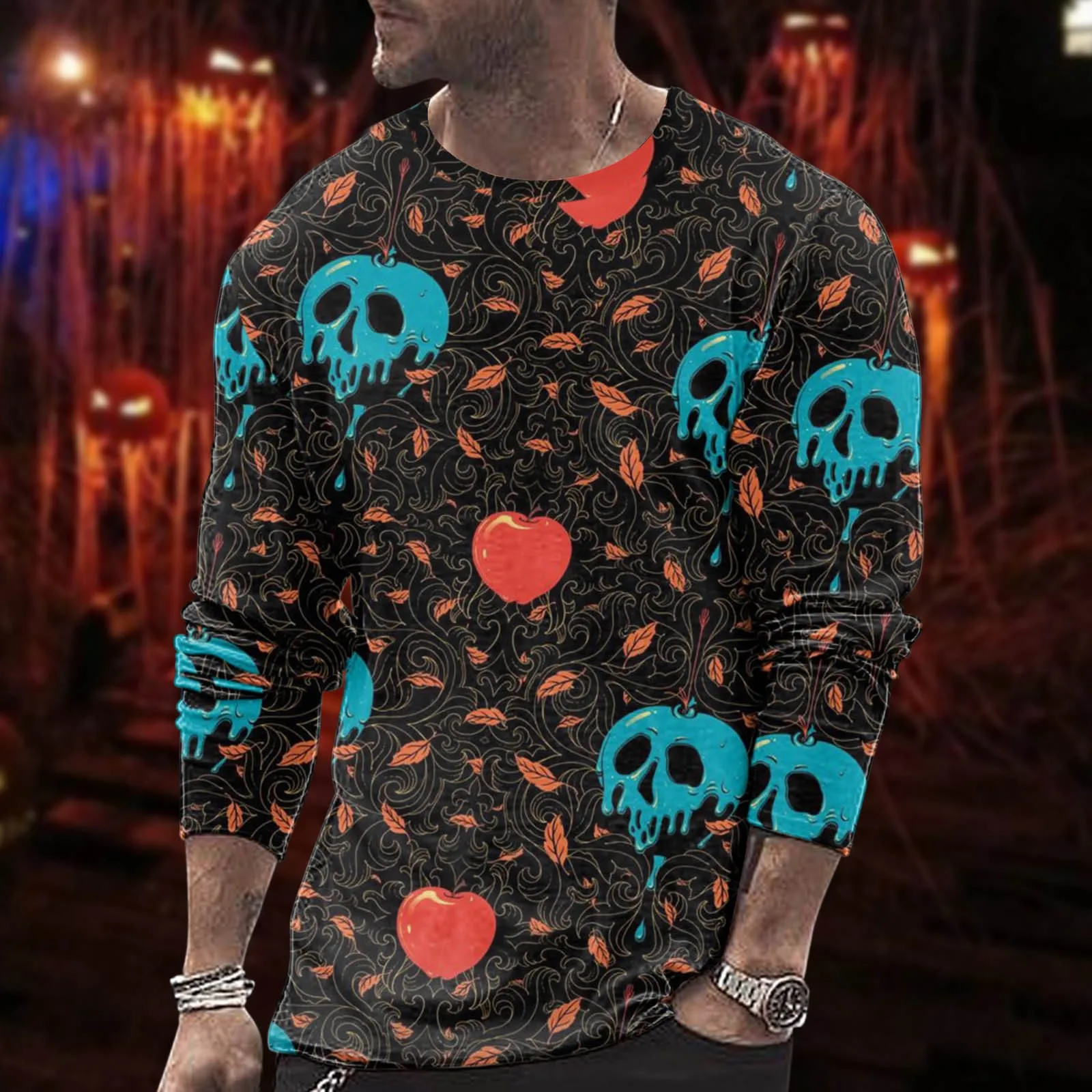Mens Halloween Effrayant Sweat-Shirt Lover 3D Print Party Manches Longues Sweat à Capuche Cool Top Casual Blouse 