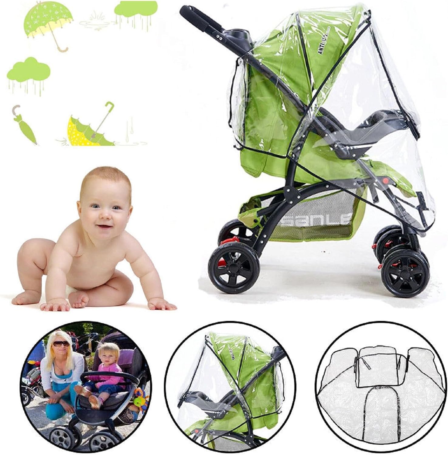 Description Picture 2 of itemBaby Stroller Rain Cover, Universal Travel Weather Shield Breathable Baby Stroller Rain Cover for Windproof, Waterproof