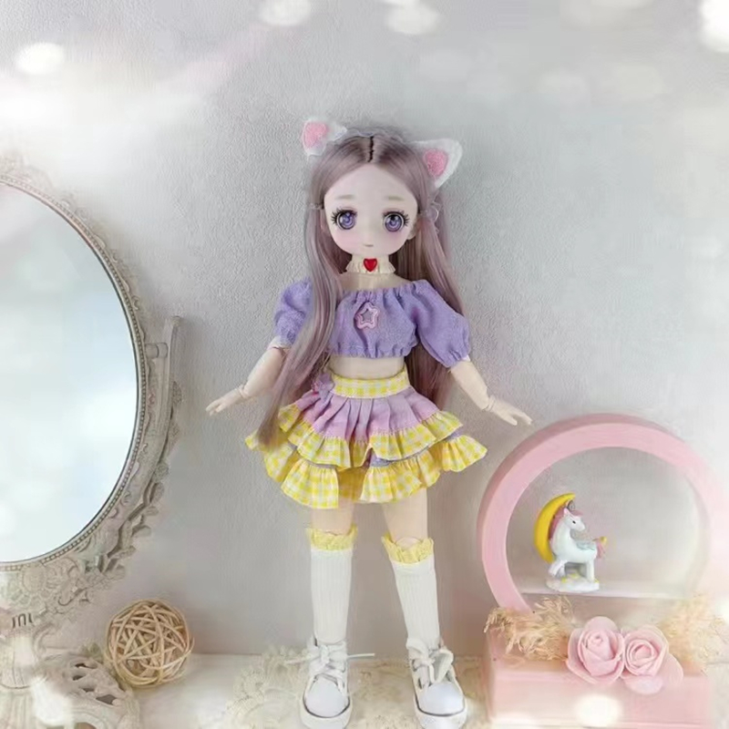 30cm Kawaii BJD Doll Girl 6 Points Joint Movable Doll with Fashion Clothes Soft Hair Dress Up Girl Toys Birthday Gift Doll New