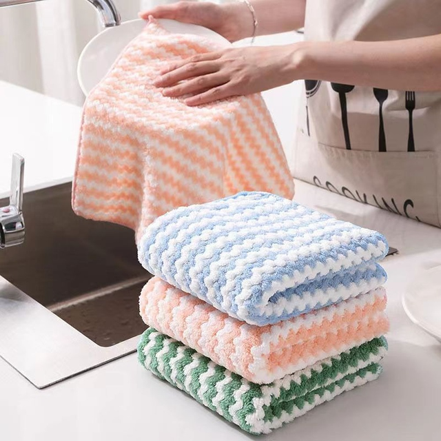 10PCS Microfiber Thick Kitchen Towel Dishcloth Kitchen Rags Gadget