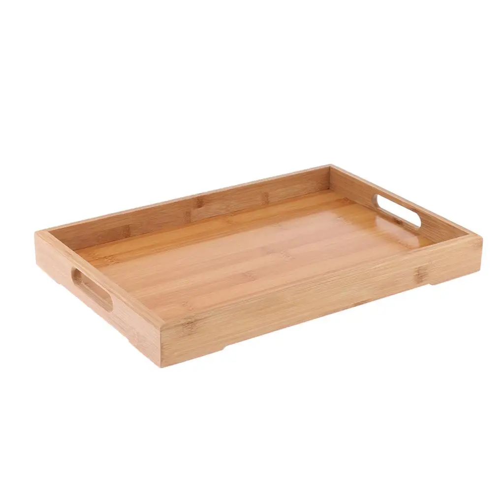 Rectangle Bamboo Wooden Serving Tray Food Dinner Tray &Handles for Coffee Party Snacks
