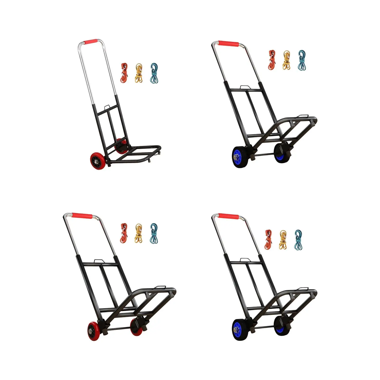 Foldable Hand Truck Dolly Adjustable Handle Trolley Cart Sturdy with 3 Elastic Ropes for Home Moving and Travel Luggage Handcart