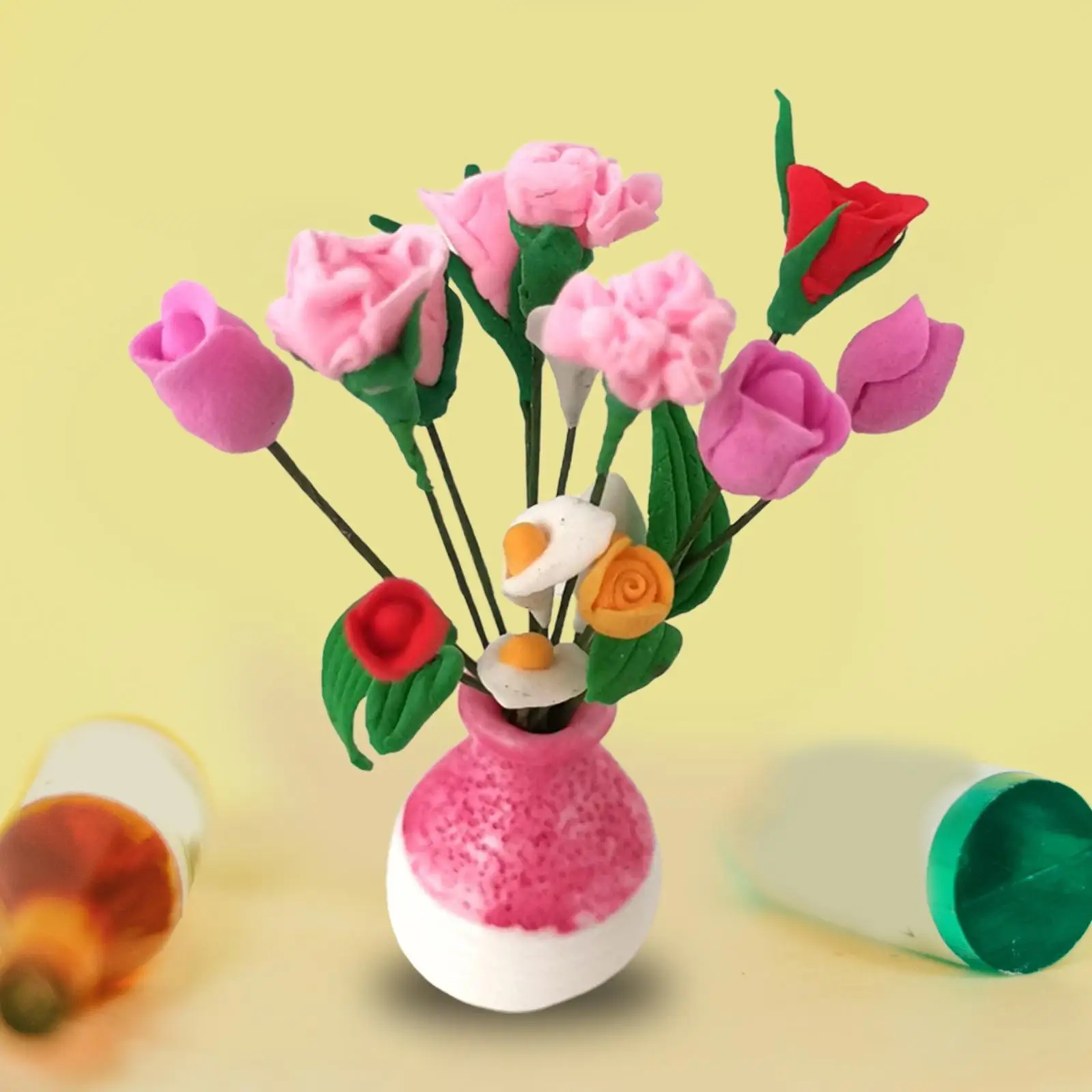 Miniature Flower Pretend Play Tiny Bonsai Model 1:12 Scale Dollhouse Flowes for Fairy Garden Dollhouse Accessories Diorama Decor