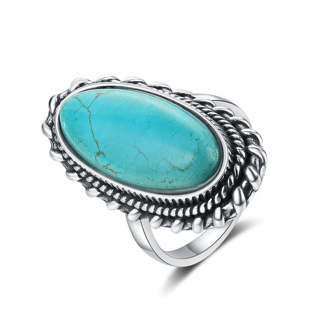 Sterling Silver 925 Big Stone 11*25mm Natural Turquoise Ring for Women  Retro Design Fine Jewelry Gifts Luxury Finger Ring