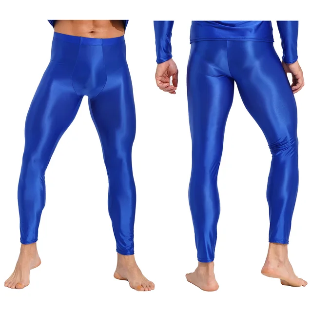  Fldy Men's Stretch Skinny Shiny Spandex Leggings Dance Yoga Tights  Pantyhose Long Pants Footed Blue Medium: Clothing, Shoes & Jewelry