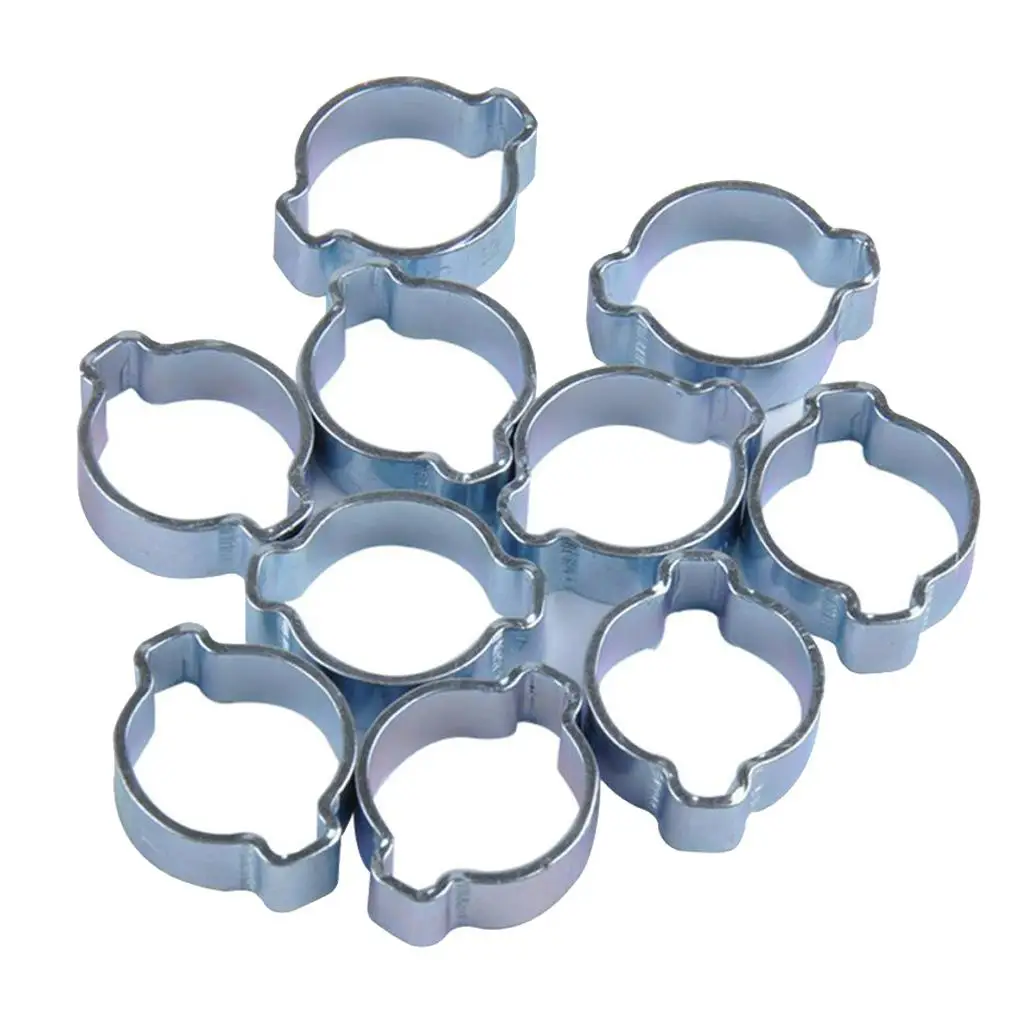 10pcs Double Ears Hose Clamp, 2 Ear Wide Adjustable 13-15mm Zinc-Plated Steel Hose Fuel Clamp Clips, Fuel Clamp Kit