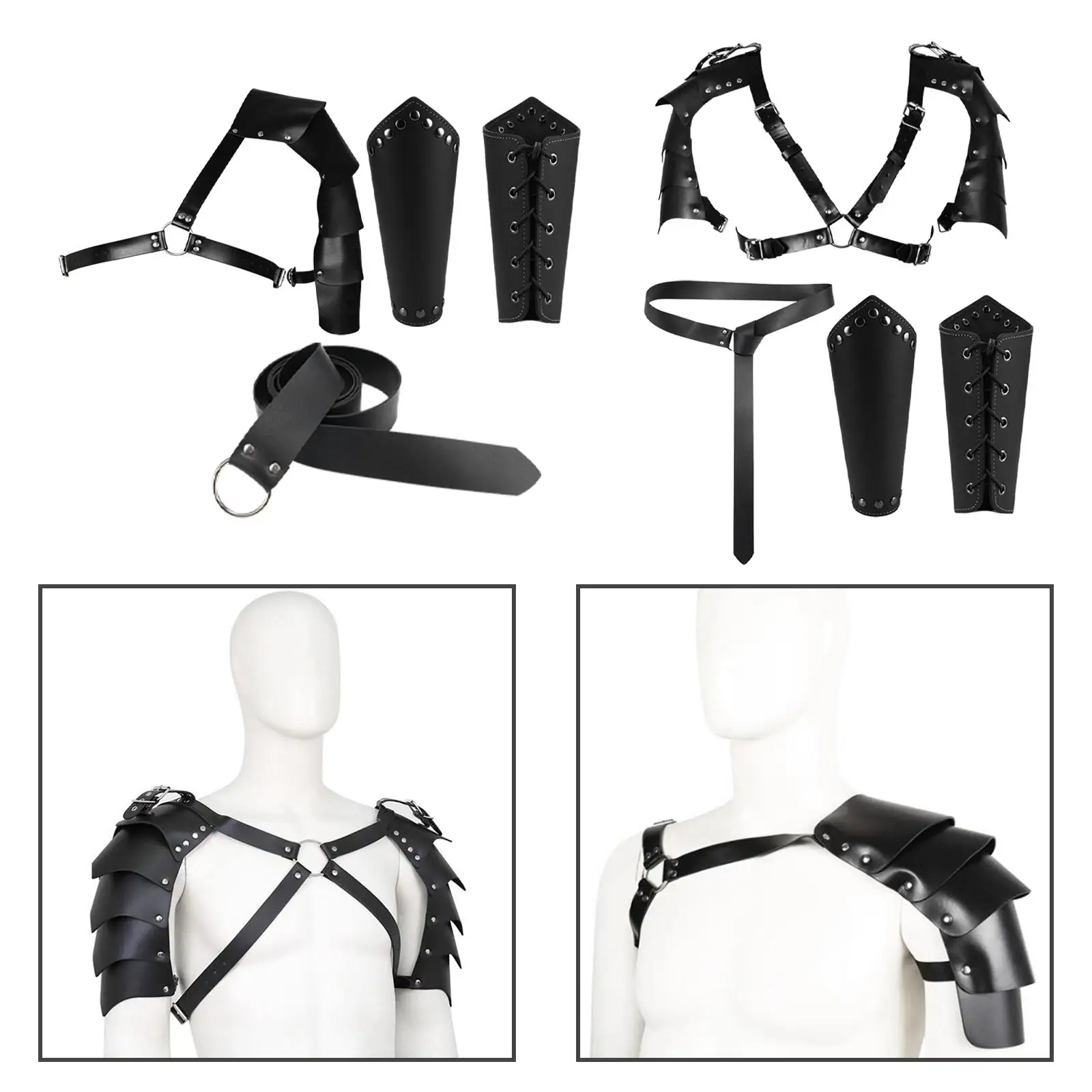 PU Leather Waist Belt, Shoulder Belt and Wristband Festival Anime Cosplay Halloween Fashion Medieval Knight Costume Man Kids Boy