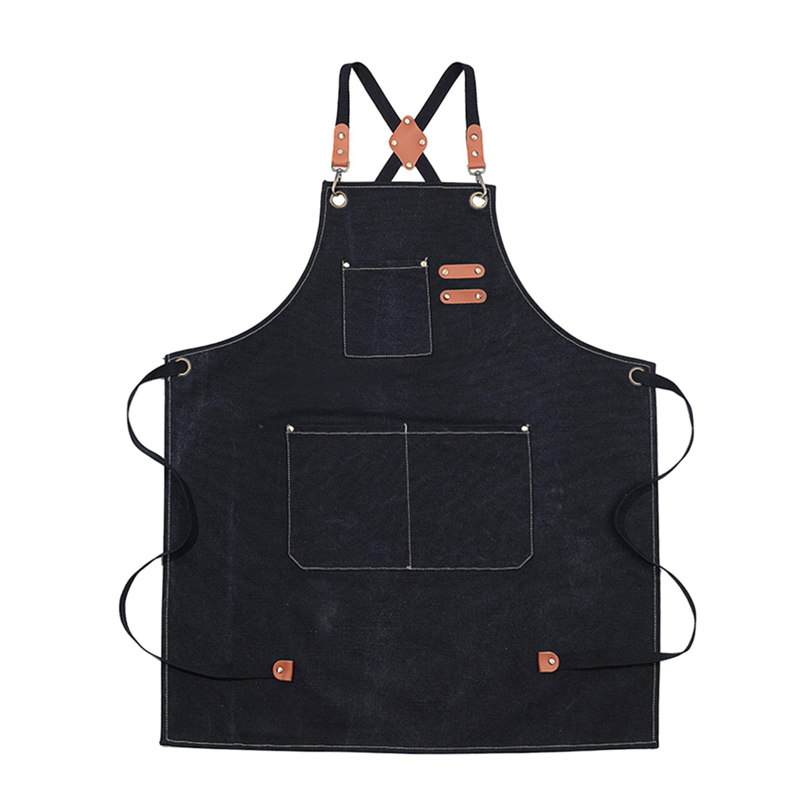 Canvas Apron with Pockets Cross Back Bib Apron for Painting Work Shop Baking