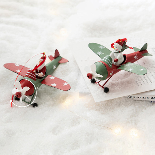 Retro Iron Christmas Pendant Antique Style Santa Claus Airplane