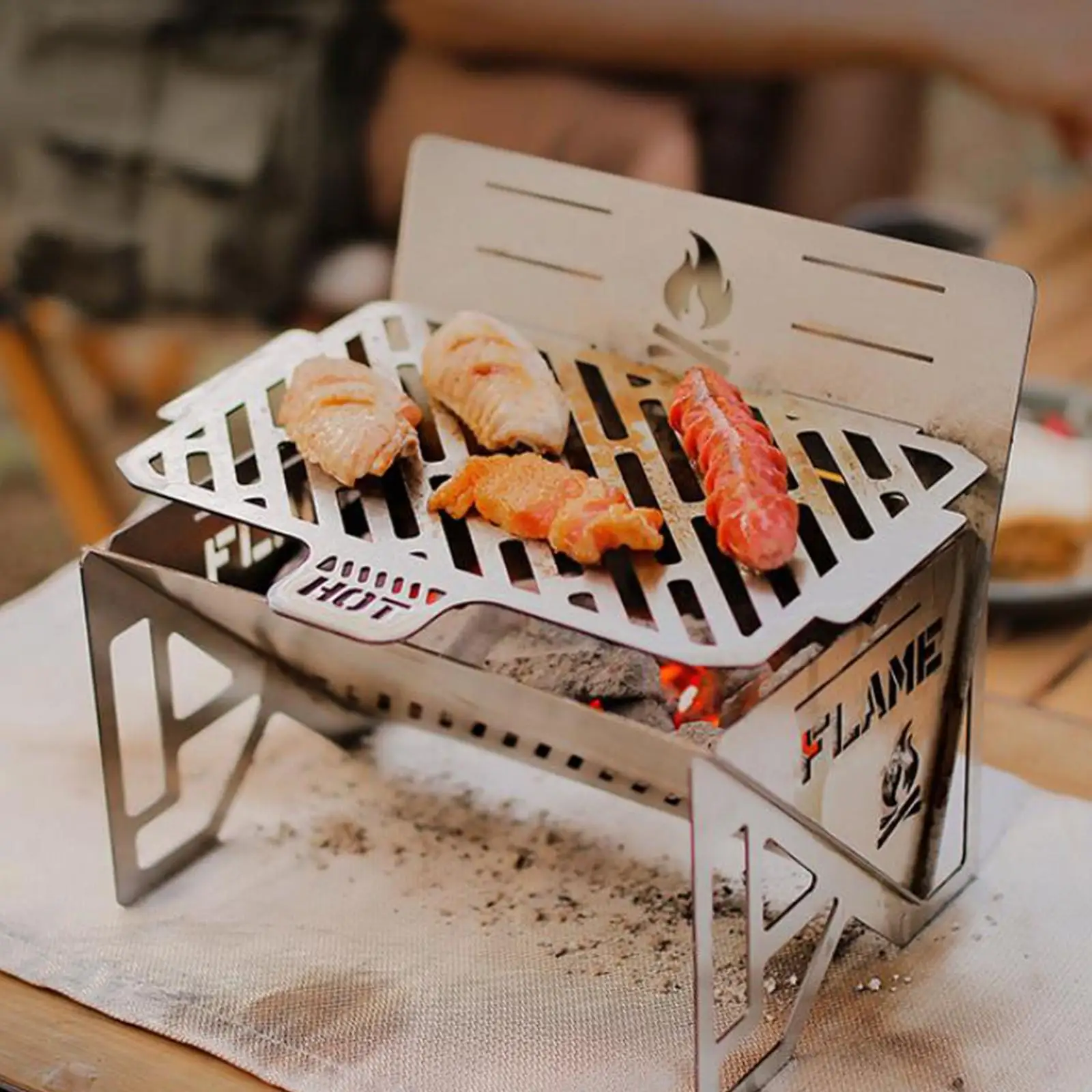 Stainless Steel Camping Grill Stove Folding Outdoor Furnace Portable Charcoal Stove for Backpacking BBQ Backyard Cooking Hiking