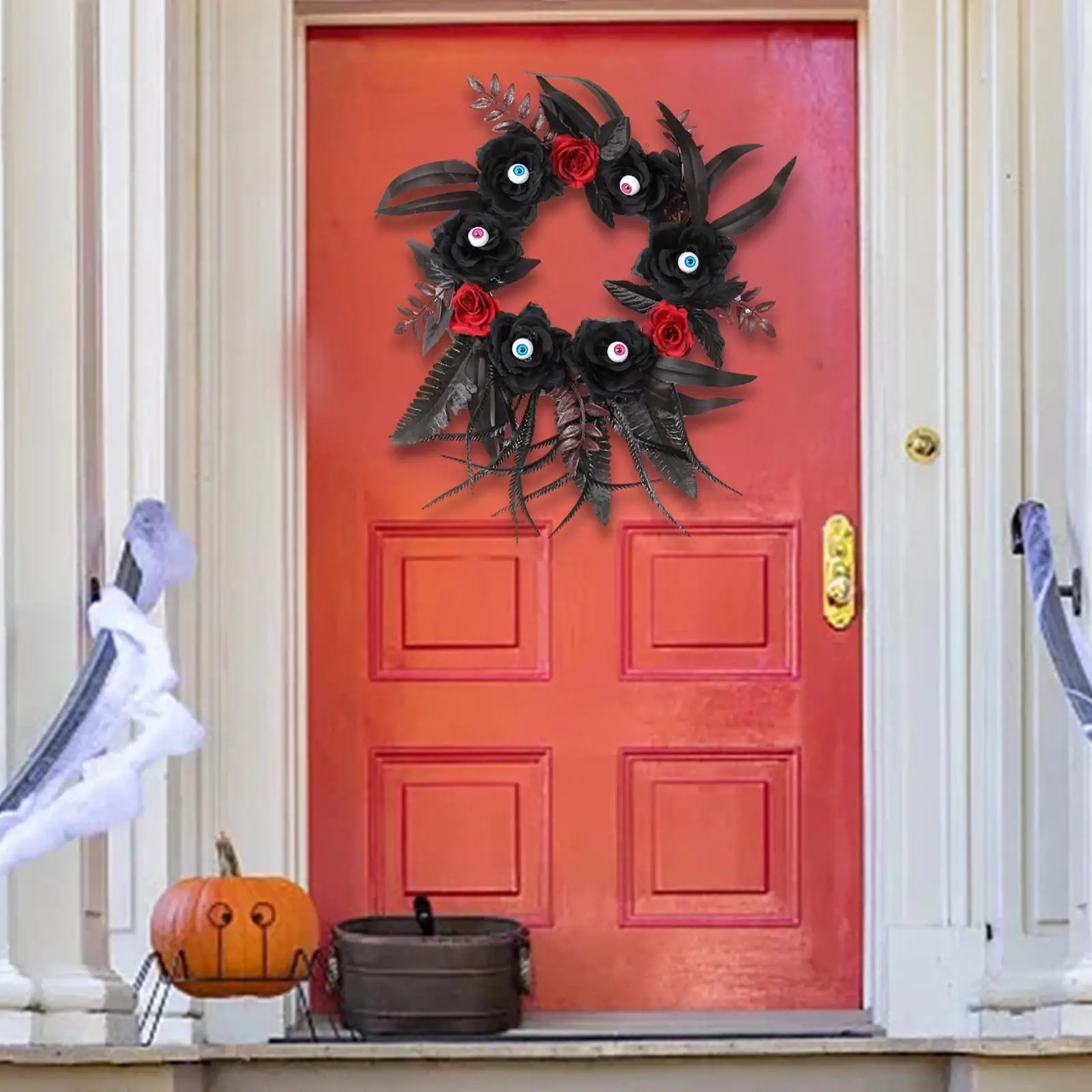 Halloween Simulation Eyeballs Rose Front Door Wreath Ornament Sturdy Multipurpose Floral Garland Party Supplies for Balcony